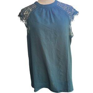 Breeze Ever Elegant Crochet Sleeve Teal Top Back Cut Out Size XL